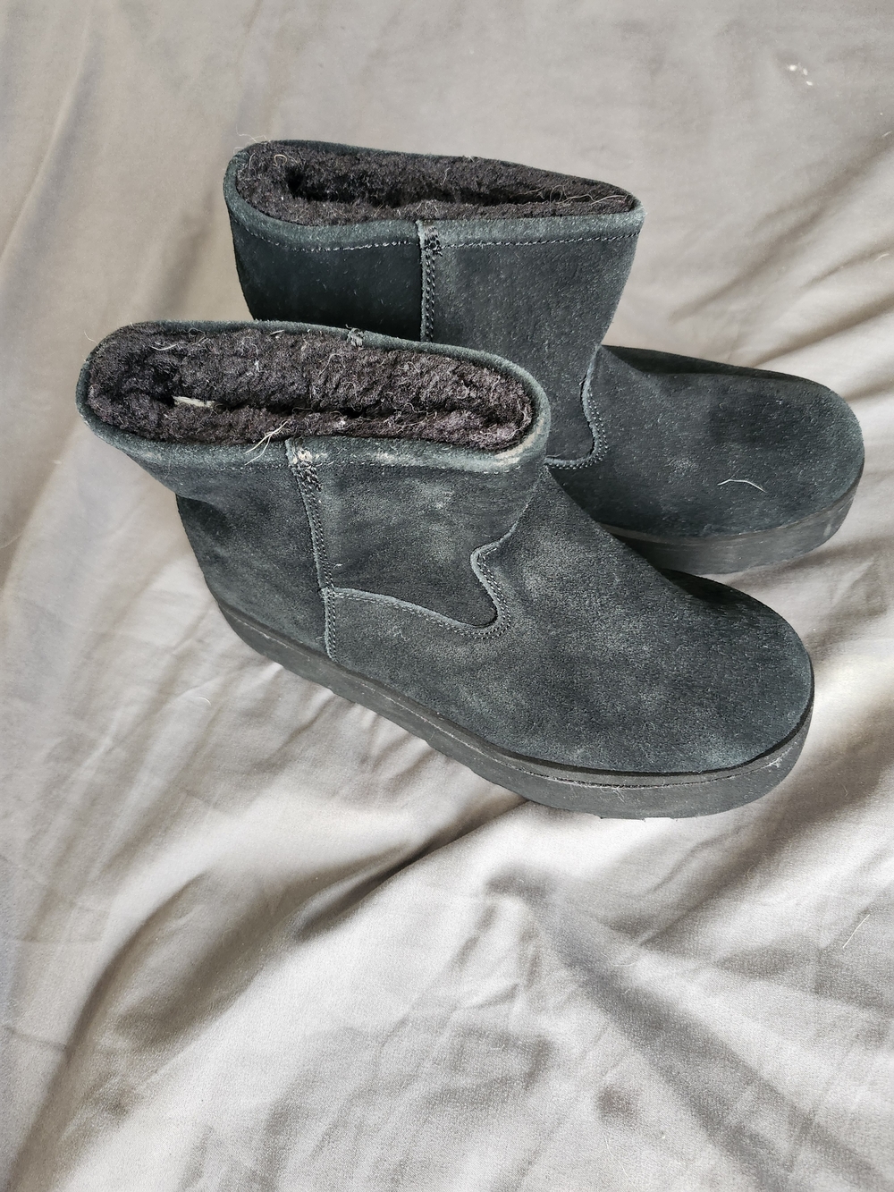 Womens Sz 7 Time & Tru Black Faux Suade Fur Lined Ankle Boot